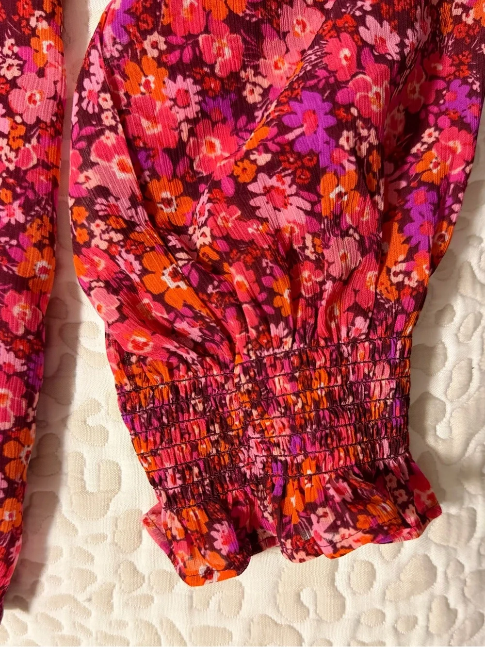 J. Crew Pink Floral Tie-Neck Long Sleeve Blouse. Size-M